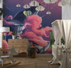 Whales in the Sky Wallpaper, Pink Clouds Mural, Oversized Custom Size Wall Art, Non-Woven, Non-Adhesive, Modern Wall Paper, Removable