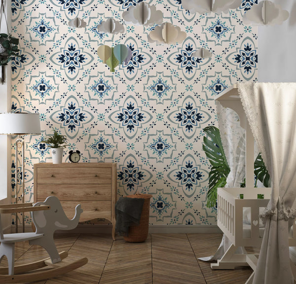 Talavera Wallpaper, Seamless Pattern Mural, Oversized Custom Size Wall Art, Non-Woven, Non-Adhesive, Modern Wall Paper, Removable