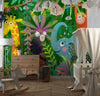 Colorful Wild Animals Wallpaper, African Jungle Mural, Oversized Custom Size Wall Art, Non-Woven, Non-Adhesive, Modern Wall Paper, Removable