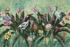 Green Jungle Birds Wallpaper, Nature Forest Tropical Theme Wall Mural, Extra Large Customizable, Non-Adhesive, Removable Wall Paper, Leaves Flower - Walloro High End Wallcoverings & More