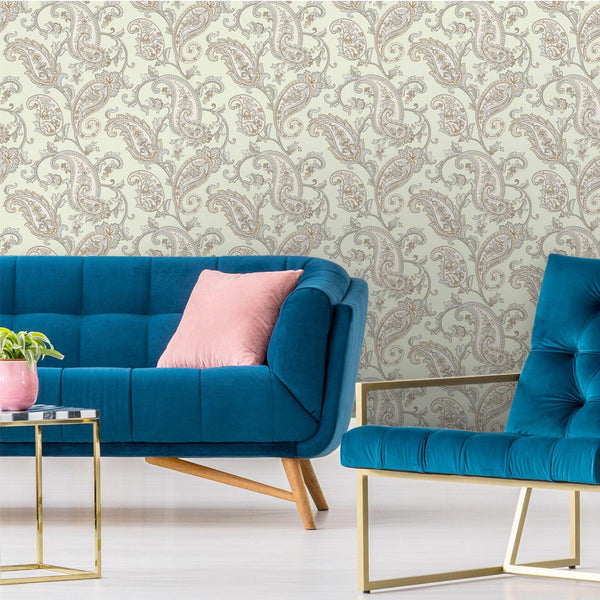 Green Luxury Paisley Deep Embossed Wallpaper, Traditional Rich Textured Wallcovering - Walloro High End Wallcoverings & More