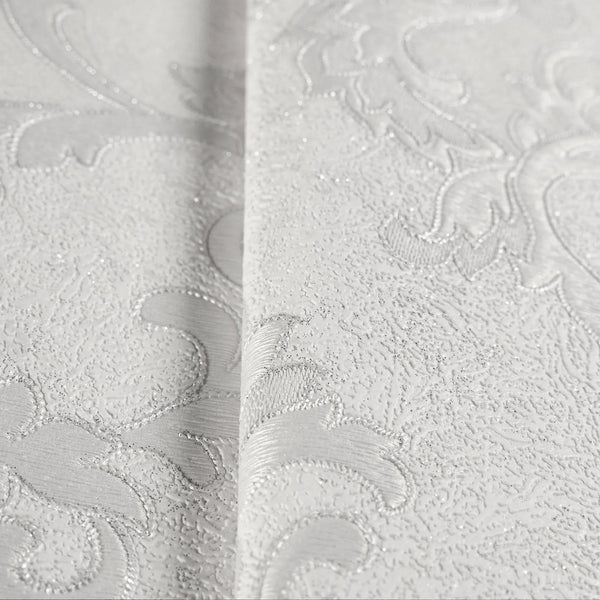 Italian Damask Embossed Wallpaper, Off White Sparkling Neutral Colors Luxury Wallcovering, 3D Textured, Non-Woven, Non-Pasted - Walloro High End Wallcoverings & More
