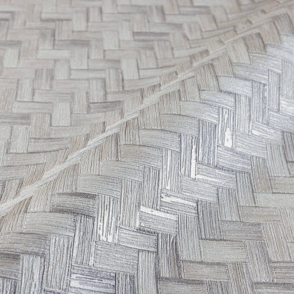 Jute Basket Weave Chevron Wallpaper, Gray 3D Deep Embossed Non-Woven Braided Geometric Pattern - Walloro High End Wallcoverings & More