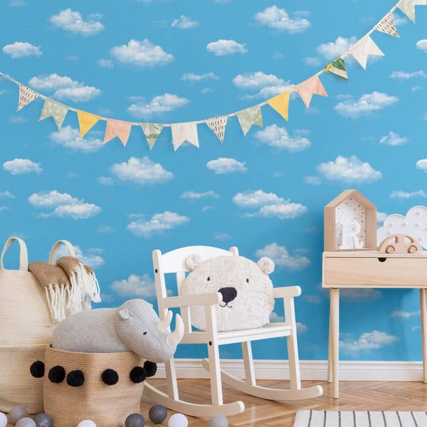 Kids Room Clouds Wallpaper, Textured Wallpaper, Blue Sky Theme Boys Gi ...