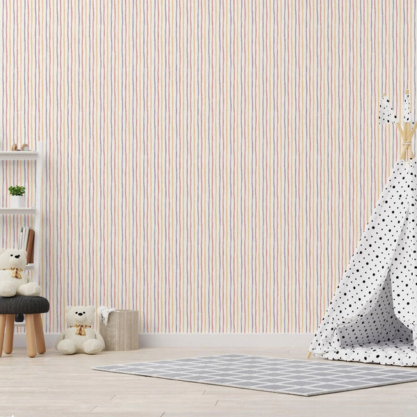 Kids Room Textured Wallpaper, Striped Wallpaper, Girls Boys Bedroom Wall Paper, Nursery Wallcovering, 114 sq ft, Colorful, Washable, Durable - Walloro High End Wallcoverings & More