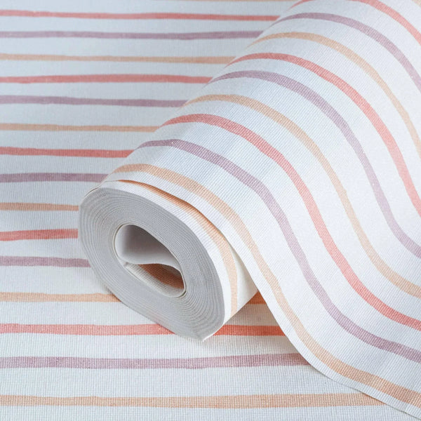 Kids Room Textured Wallpaper, Striped Wallpaper, Girls Boys Bedroom Wall Paper, Nursery Wallcovering, 114 sq ft, Colorful, Washable, Durable - Walloro High End Wallcoverings & More
