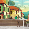 Village Square Wallpaper, Traditional Houses Mural, Oversized Custom Size Wall Art, Non-Woven, Non-Adhesive, Modern Wall Paper, Removable
