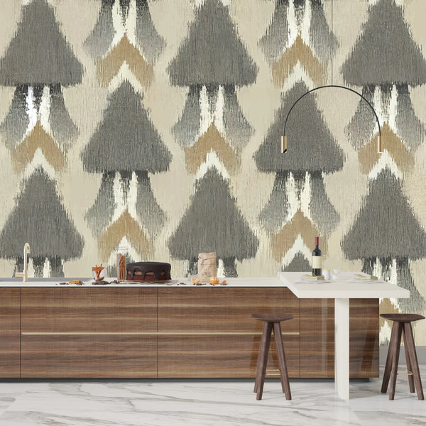 Ethnic Ikat Abstract Wallpaper, Seamless Pattern Tribal Mural, Oversized Custom Size Wall Art, Non-Woven, Non-Adhesive, Modern Wall Paper, Removable