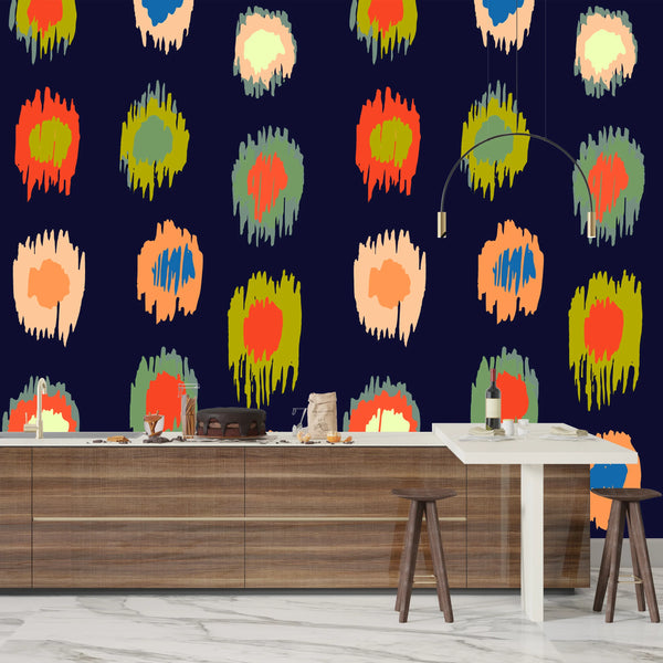 Ikat Polka Dot Wallpaper, Seamless Pattern Mural, Oversized Custom Size Wall Art, Non-Woven, Non-Adhesive, Modern Wall Paper, Removable