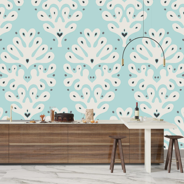 Blue Talavera Wallpaper, Seamless Pattern Mural, Oversized Custom Size Wall Art, Non-Woven, Non-Adhesive, Modern Wall Paper, Removable
