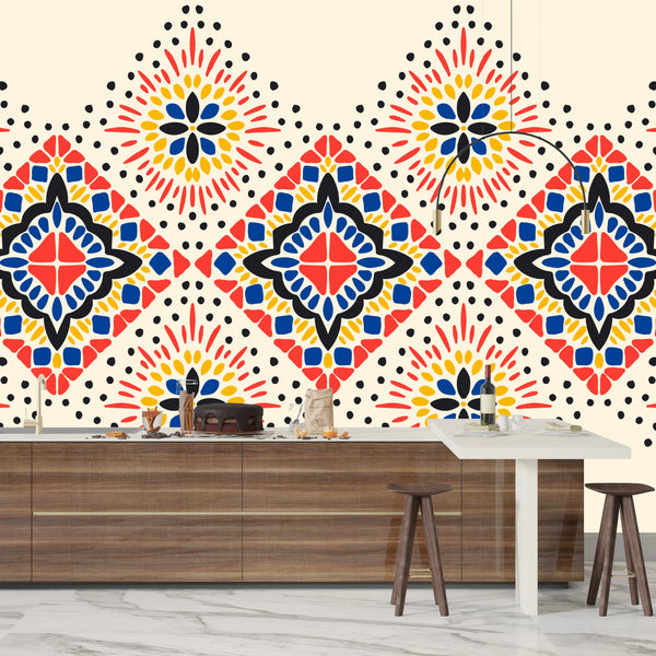 Ikat Colorful Wallpaper, Seamless Pattern Mural, Oversized Custom Size Wall Art, Non-Woven, Non-Adhesive, Modern Wall Paper, Removable