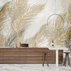 Tropical Wallpaper, Gold Leaves Mural, Oversized Custom Size Wall Art, Non-Woven, Non-Adhesive, Modern Wall Paper, Removable