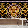 Border with Golden Baroque Wallpaper, Black Background Mural, Oversized Custom Size Wall Art, Non-Woven, Non-Adhesive, Modern Wall Paper, Removable