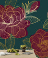 Red Rose Wallpaper, Green Background Mural, Oversized Custom Size Wall Art, Non-Woven, Non-Adhesive, Modern Wall Paper, Removable