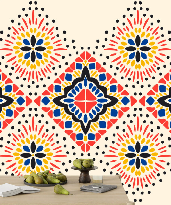 Ikat Colorful Wallpaper, Seamless Pattern Mural, Oversized Custom Size Wall Art, Non-Woven, Non-Adhesive, Modern Wall Paper, Removable