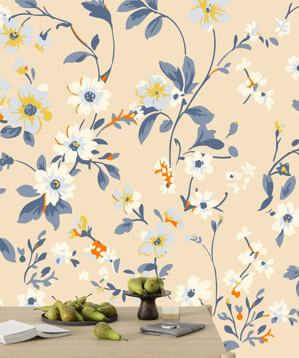 Watercolor Wildflowers Wallpaper, Seamless Pattern Mural, Oversized Custom Size Wall Art, Non-Woven, Non-Adhesive, Modern Wall Paper, Removable