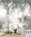 White Arch Wallpaper, Tropical Leaves, Vines Mural, Oversized Custom Size Wall Art, Non-Woven, Non-Adhesive, Modern Wall Paper, Removable