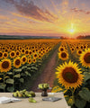 Panaroma Sunflowers, Sunset Wallpaper, Oil Painting Mural, Oversized Custom Size Wall Art, Non-Woven, Non-Adhesive, Modern Wall Paper, Removable