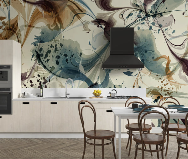 Liquid Watercolor Wallpaper, Abstract Flow Mural, Oversized Custom Size Wall Art, Non-Woven, Non-Adhesive, Modern Wall Paper, Removable