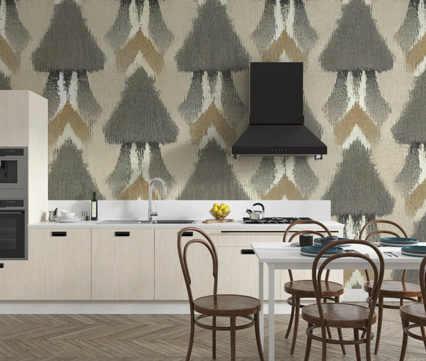 Ethnic Ikat Abstract Wallpaper, Seamless Pattern Tribal Mural, Oversized Custom Size Wall Art, Non-Woven, Non-Adhesive, Modern Wall Paper, Removable