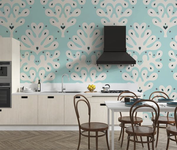 Blue Talavera Wallpaper, Seamless Pattern Mural, Oversized Custom Size Wall Art, Non-Woven, Non-Adhesive, Modern Wall Paper, Removable