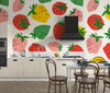Colorful Strawberries Wallpaper, Seamless Pattern Mural, Oversized Custom Size Wall Art, Non-Woven, Non-Adhesive, Modern Wall Paper, Removable