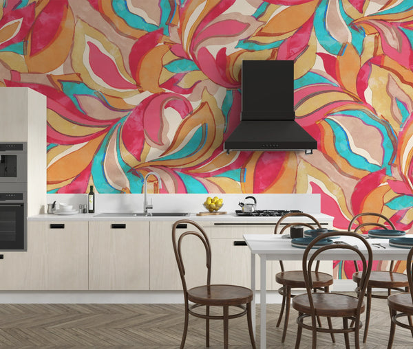 Elegant Floral Wallpaper, Seamless Pattern Mural, Oversized Custom Size Wall Art, Non-Woven, Non-Adhesive, Modern Wall Paper, Removable