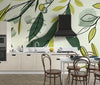 Watercolor Art Wallpaper, Green Leaves Mural, Oversized Custom Size Wall Art, Non-Woven, Non-Adhesive, Modern Wall Paper, Removable