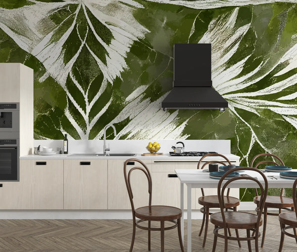 Ikat Boho Art Wallpaper, Greenish Mural, Oversized Custom Size Wall Art, Non-Woven, Non-Adhesive, Modern Wall Paper, Removable