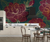 Red Rose Wallpaper, Green Background Mural, Oversized Custom Size Wall Art, Non-Woven, Non-Adhesive, Modern Wall Paper, Removable