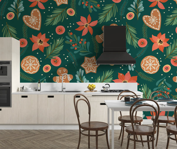 Gingerbreads Wallpaper, Seamless Pattern Mural, Oversized Custom Size Wall Art, Non-Woven, Non-Adhesive, Modern Wall Paper, Removable