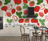 Strawberries, White Background Wallpaper, Seamless Pattern Mural, Oversized Custom Size Wall Art, Non-Woven, Non-Adhesive, Modern Wall Paper, Removable