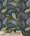 Indian Floral Pattern Wallpaper, Dark Background Mural, Oversized Custom Size Wall Art, Non-Woven, Non-Adhesive, Modern Wall Paper, Removable