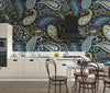 Indian Floral Pattern Wallpaper, Dark Background Mural, Oversized Custom Size Wall Art, Non-Woven, Non-Adhesive, Modern Wall Paper, Removable