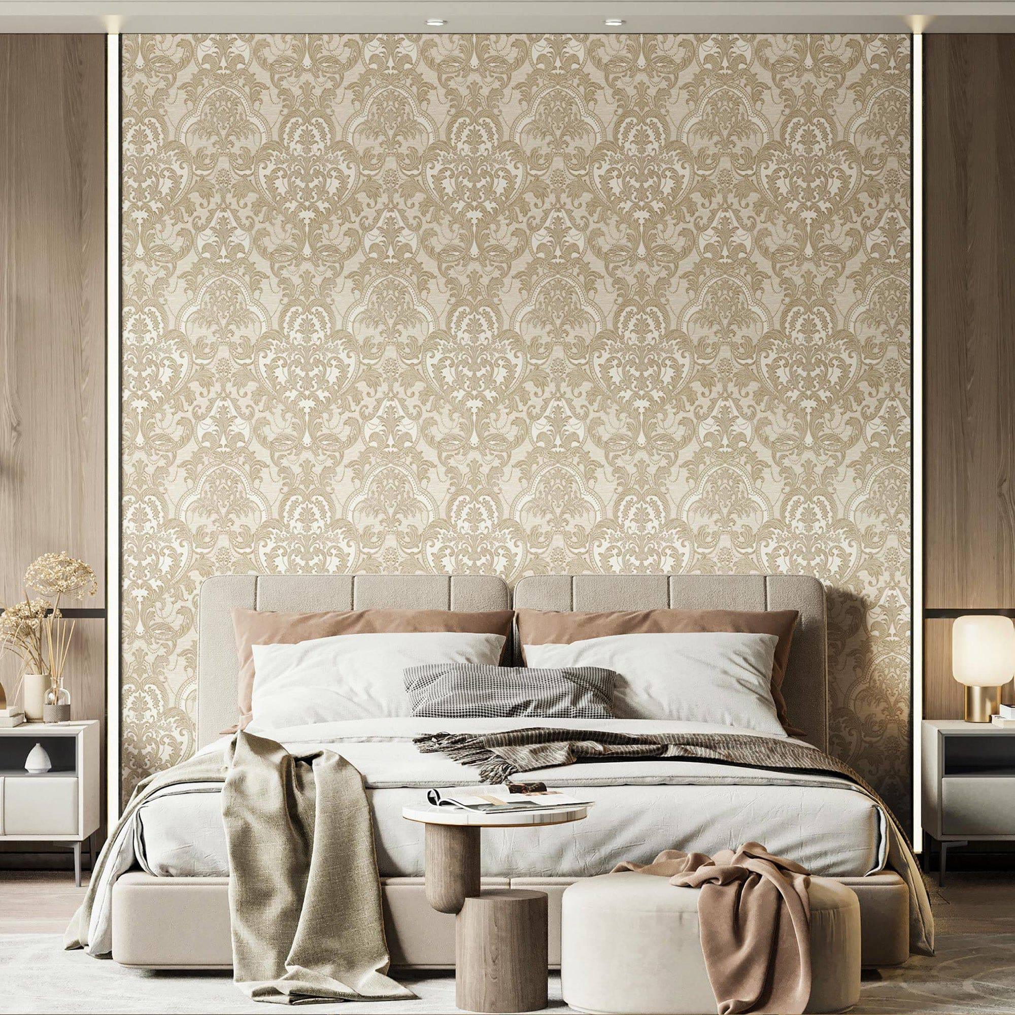 Light Beige Gold Luxury 3D Damask Wallpaper Premium Sparkling Velvet Light Beige Gold Luxury 3D Damask Wallpaper Premium Sparkling Velvet