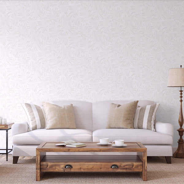 Light Beige Luxury Leaves Solid Color Shades Wallpaper, Deep Embossed Flocked Velvet Feeling Design - Walloro High End Wallcoverings & More