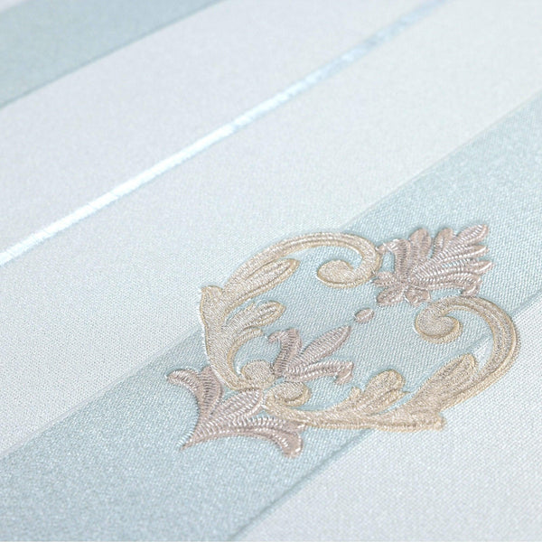 Light Blue Ornate Striped Wallpaper, Deep Embossed Regal Vintage Damask Wallcovering - Walloro High End Wallcoverings & More