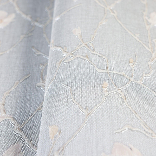 Light Gray Floral Blossom Embossed Wallpaper, Flower Branches Chinoiserie Wallcovering - Walloro High End Wallcoverings & More