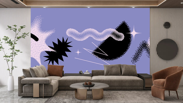 Geometric Shapes Wallpaper, Purple Background Mural, Oversized Custom Size Wall Art, Non-Woven, Non-Adhesive, Modern Wall Paper, Removable