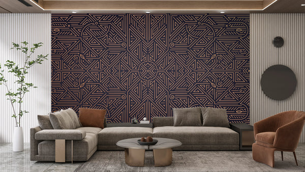 Art Deco Wallpaper, Geometric Golden Mural, Oversized Custom Size Wall Art, Non-Woven, Non-Adhesive, Modern Wall Paper, Removable