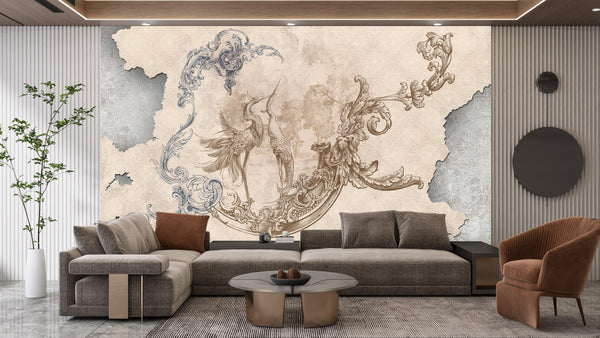 Baroque Wallpaper, Classic Style Mural, Oversized Custom Size Wall Art, Non-Woven, Non-Adhesive, Modern Wall Paper, Removable