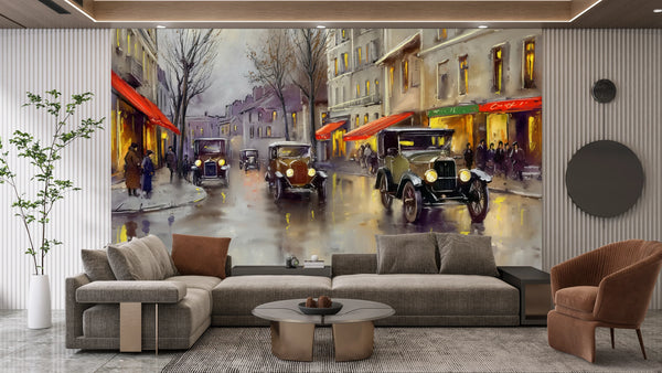 Old Town Wallpaper, Watercolor Mural, Oversized Custom Size Wall Art, Non-Woven, Non-Adhesive, Modern Wall Paper, Removable