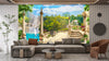 Terrace with Waterfalls Wallpaper, Seascape Mural, Oversized Custom Size Wall Art, Non-Woven, Non-Adhesive, Modern Wall Paper, Removable