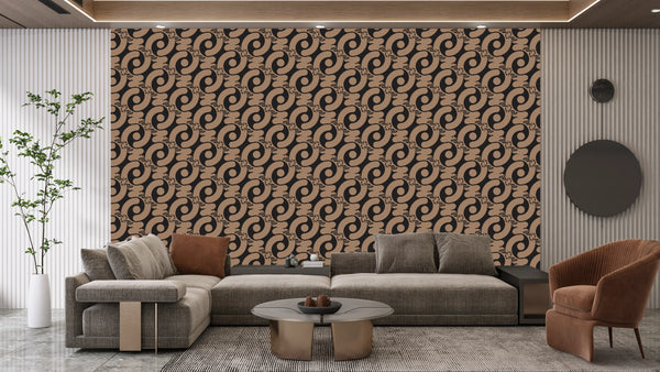 Geometric Abstract Brown Chainy Wallpaper, Seamless Pattern Mural, Oversized Custom Size Wall Art, Non-Woven, Non-Adhesive, Modern Wall Paper, Removable