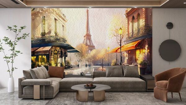 Spring in Paris Wallpaper, Eiffel Tower Mural, Oversized Custom Size Wall Art, Non-Woven, Non-Adhesive, Modern Wall Paper, Removable
