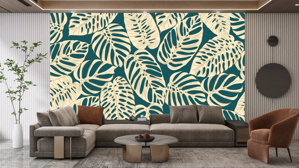 Beige Leaves Wallpaper, Seamless Pattern Mural, Oversized Custom Size Wall Art, Non-Woven, Non-Adhesive, Modern Wall Paper, Removable