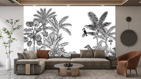 Toile Tropical Wallpaper, Vintage Mural, Oversized Custom Size Wall Art, Non-Woven, Non-Adhesive, Modern Wall Paper, Removable