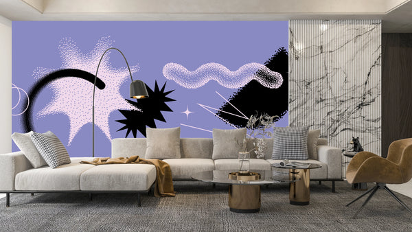 Geometric Shapes Wallpaper, Purple Background Mural, Oversized Custom Size Wall Art, Non-Woven, Non-Adhesive, Modern Wall Paper, Removable