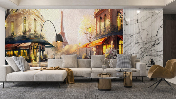 Spring in Paris Wallpaper, Eiffel Tower Mural, Oversized Custom Size Wall Art, Non-Woven, Non-Adhesive, Modern Wall Paper, Removable