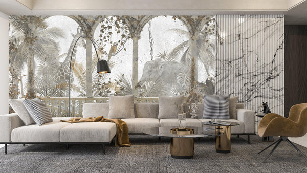 Tropical Leaves Wallpaper, Vines Mural, Oversized Custom Size Wall Art, Non-Woven, Non-Adhesive, Modern Wall Paper, Removable